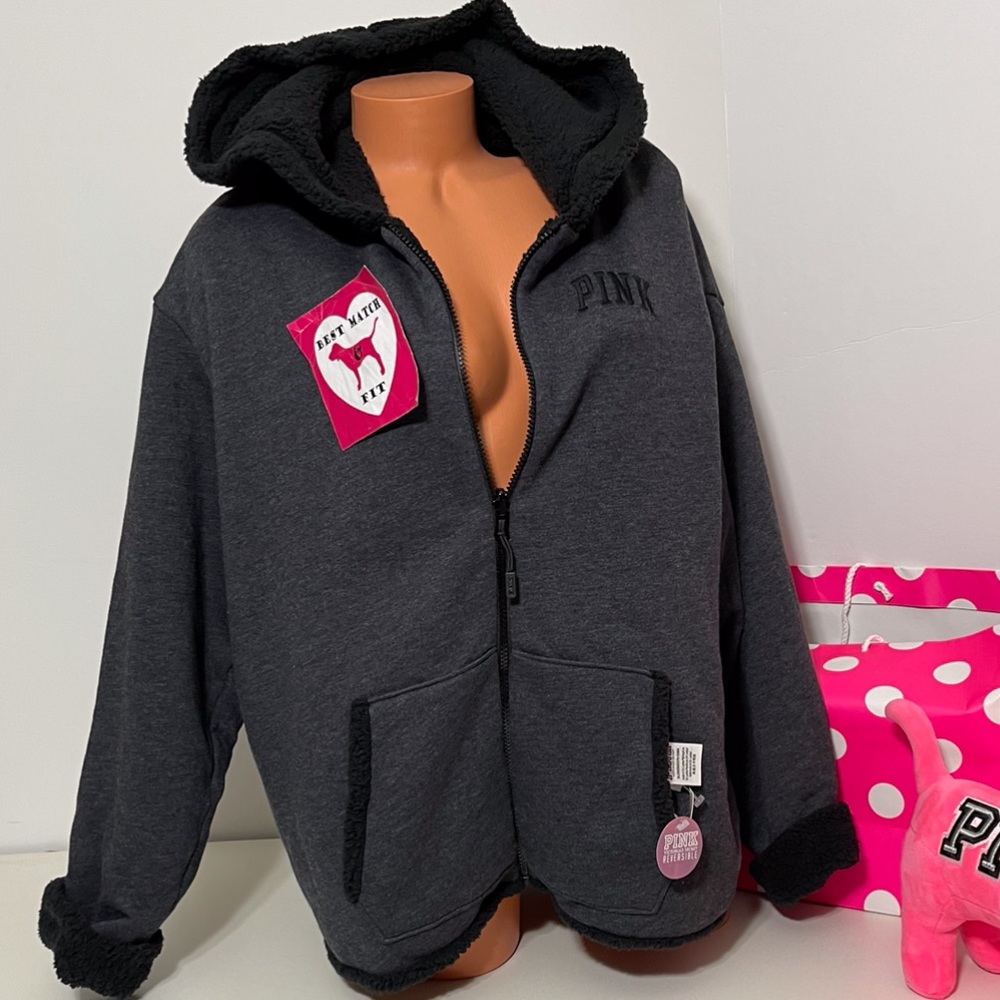 Victoria’s Secret PINK XS 2 in 1 Sherpa Embroidery Reversible Hoodie